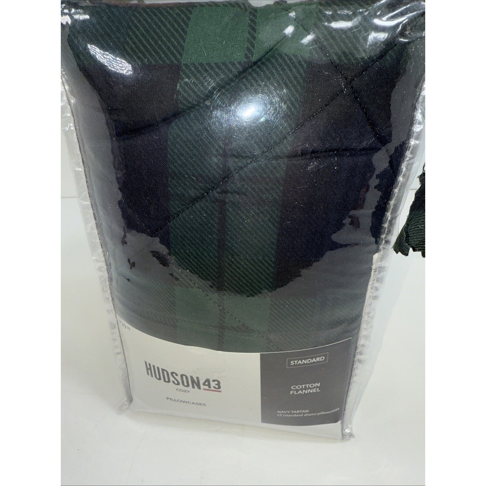 Hudson 43 Cozy 2 Pack Navy/GRN Tartan Standard Sham Cotton Flannel Pillowcases - Picture 6 of 6